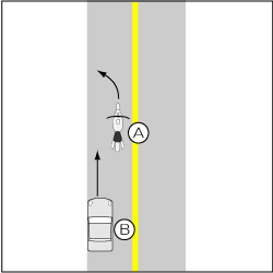 四輪車対バイク、バイクが進路妨害の事故の図
