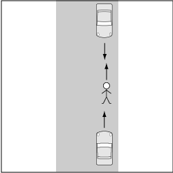 歩行車対自動車、右側歩行中の車道における事故